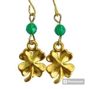 Shamrock Earrings Gold Plated Irish 4 Leaf Clover Luck Celtic St. Patricks Day